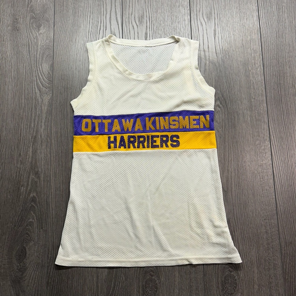 Vintage 60s Harv-Al Ottawa Kinsmen Harriers Mesh Track Singlet Tank Top White S